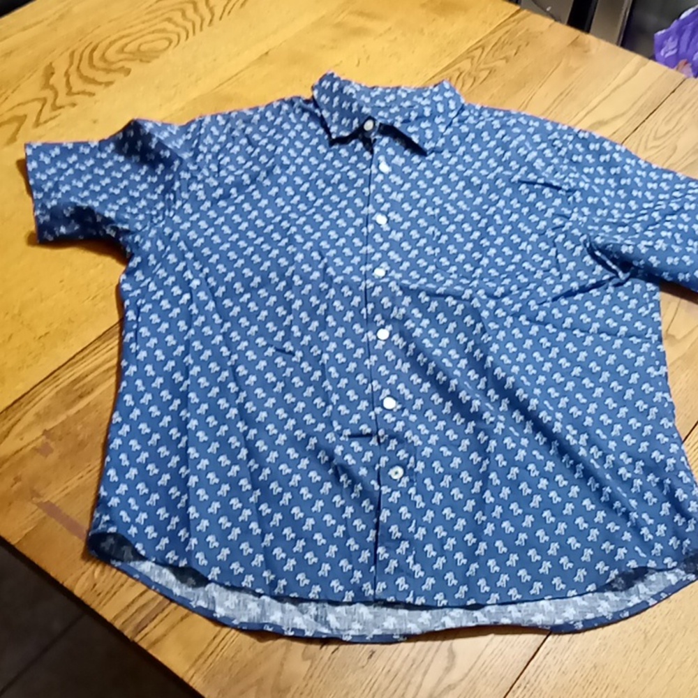 Toscano Mens Shirt LARGE Cotton Linen BLUE Short Sleeve Preowned Used Casual